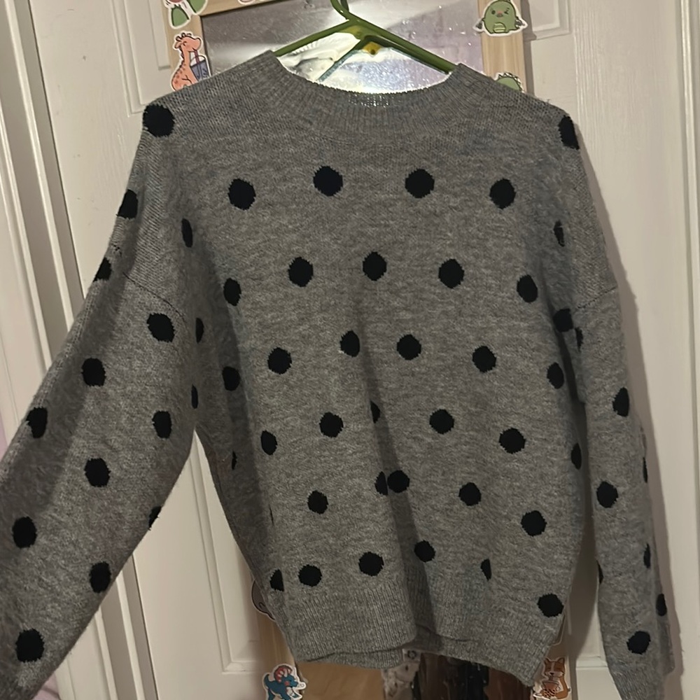 Chelsea & Theodore Gray and Black Polka Dot Sweater